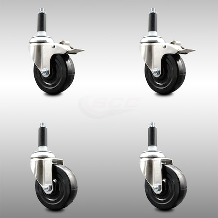 Service Caster 4 Inch 316SS Hard Rubber Swivel 3/4 Inch Expanding Stem Caster Lck Brake, 2PK SCC-SS316TTLEX20S414-HRS-2-S-2-34